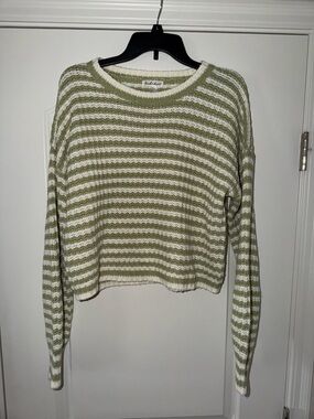 Derek Heart Green and White Striped Crew Neck Sweater Size L